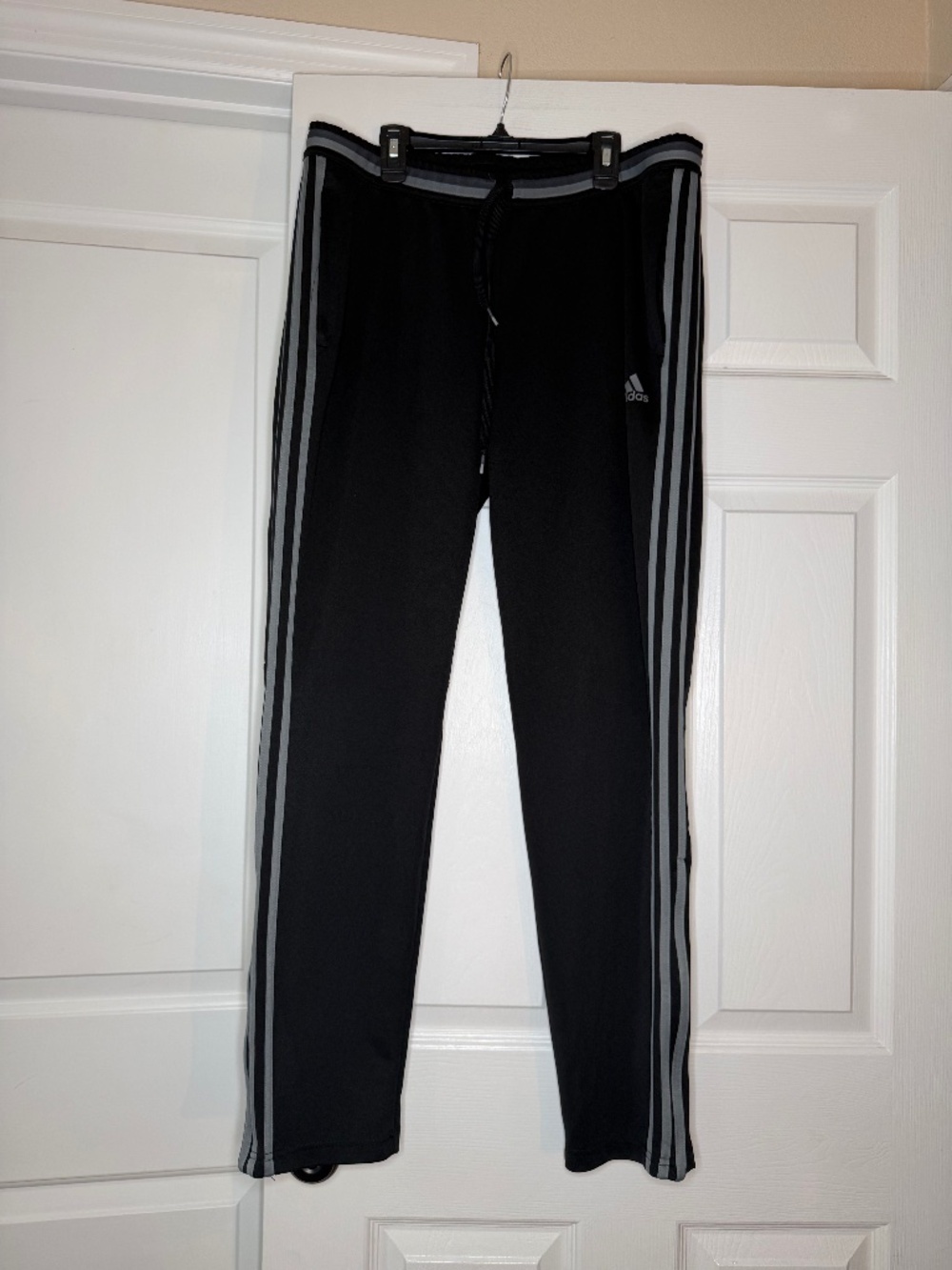 Adidas Track Pants Zipper Ankles Black Gray Stripe Mens XL Climacool